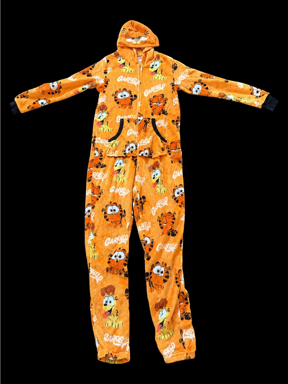 Garfield Orange Plush Onesie Pajamas with Hood